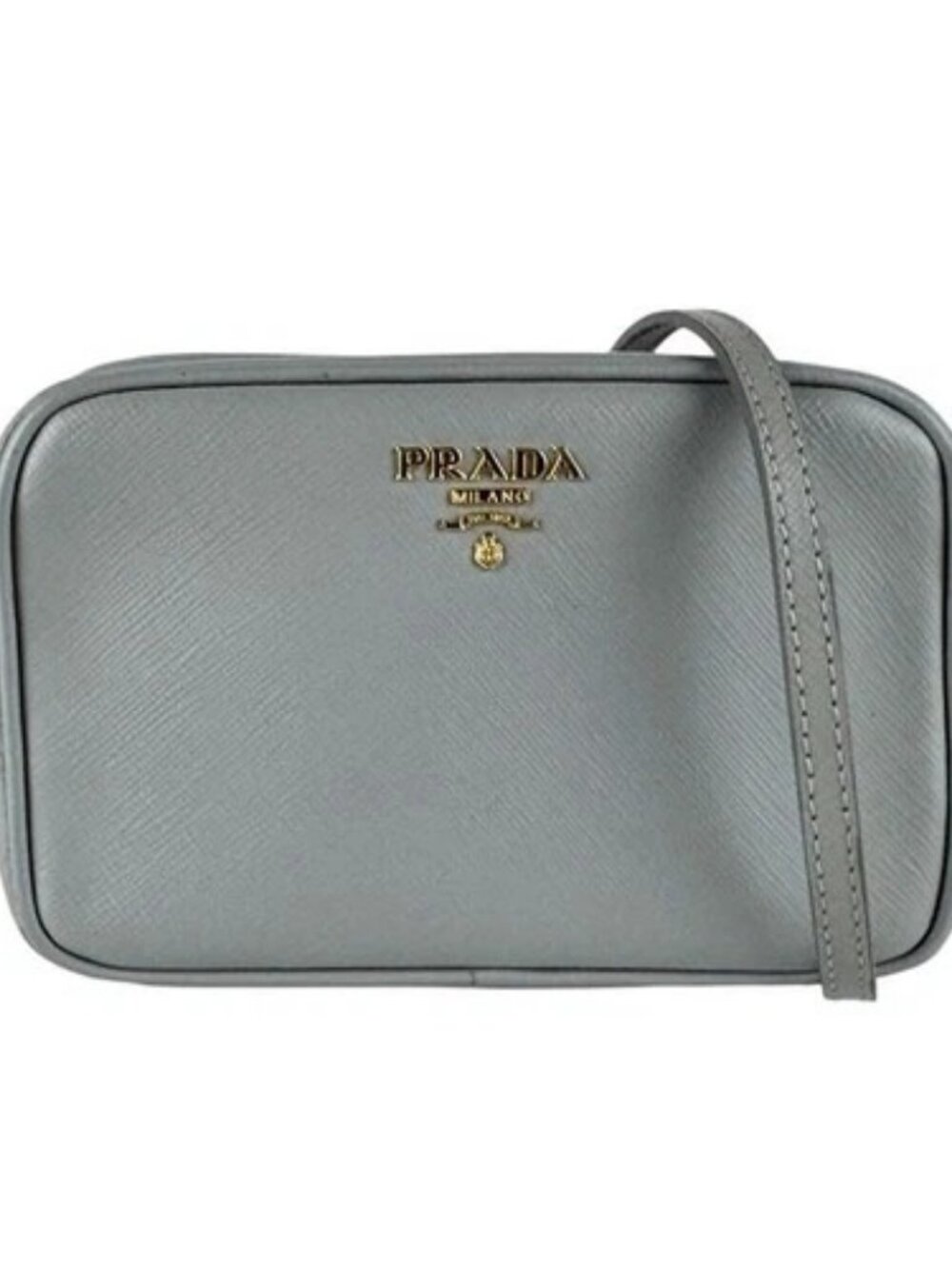 Auth PRADA Crossbody Shoulder Bag Gray/Gold Leather/Metal - z10573